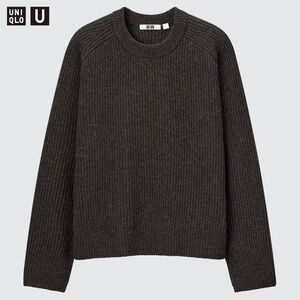 UNIQLO U x LEMAIRE Premium Lambswool Ribbed Crew Neck Sweater Dark Gray Size L
